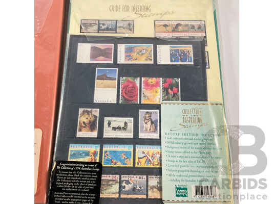 Four Australian Annual Stamp Albums Including 1991, 1992, 1993, 1994 - Face Value $147