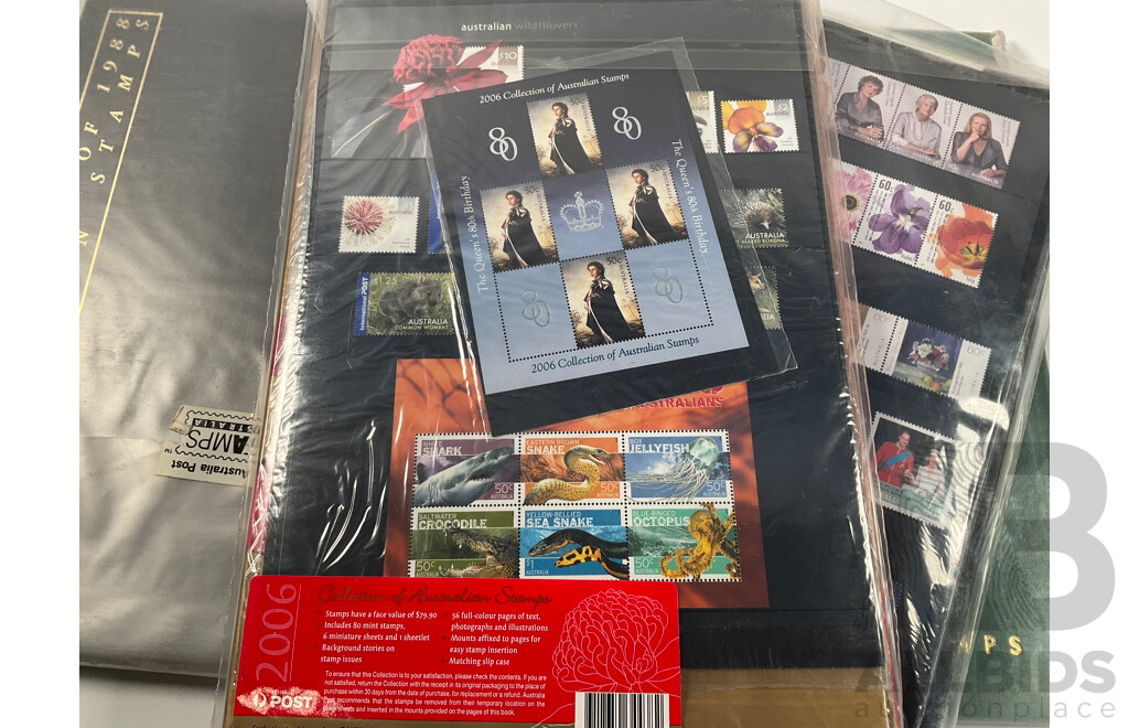 Four Australian Annual Stamp Albums Including 1988, 1989, 2006, 2011- Fave Value $229