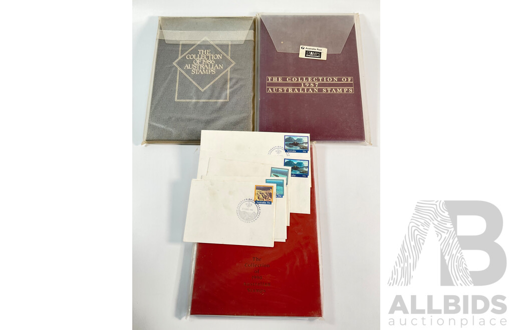 Three Australian Annual Stamp Albums Including 1986, 1987, 1990 - Face Value $102