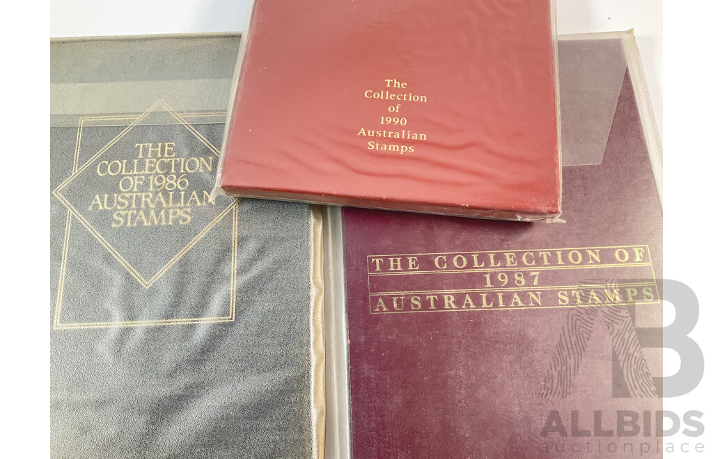 Three Australian Annual Stamp Albums Including 1986, 1987, 1990 - Face Value $102