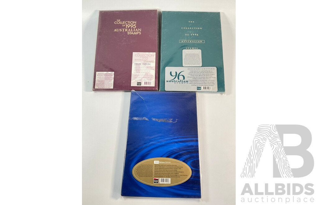 Three Australian Annual Stamp Albums, Deluxe Editions Including 1995, 1996, 1997 - Face Value $134