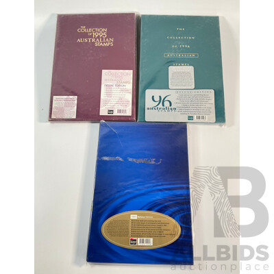 Three Australian Annual Stamp Albums, Deluxe Editions Including 1995, 1996, 1997 - Face Value $134