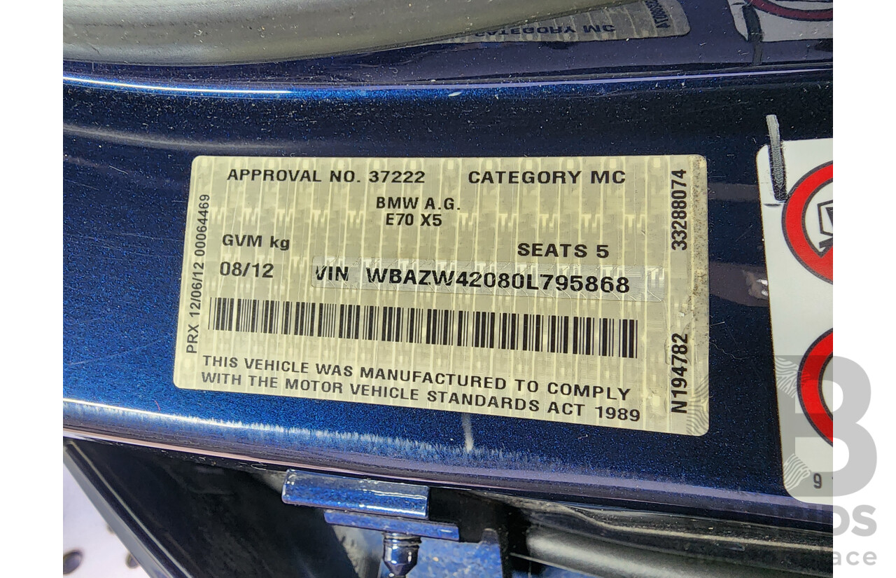 8/2012 Bmw X5 Xdrive 30d E70 MY12 UPGRADE 4d Wagon Blue 3.0L