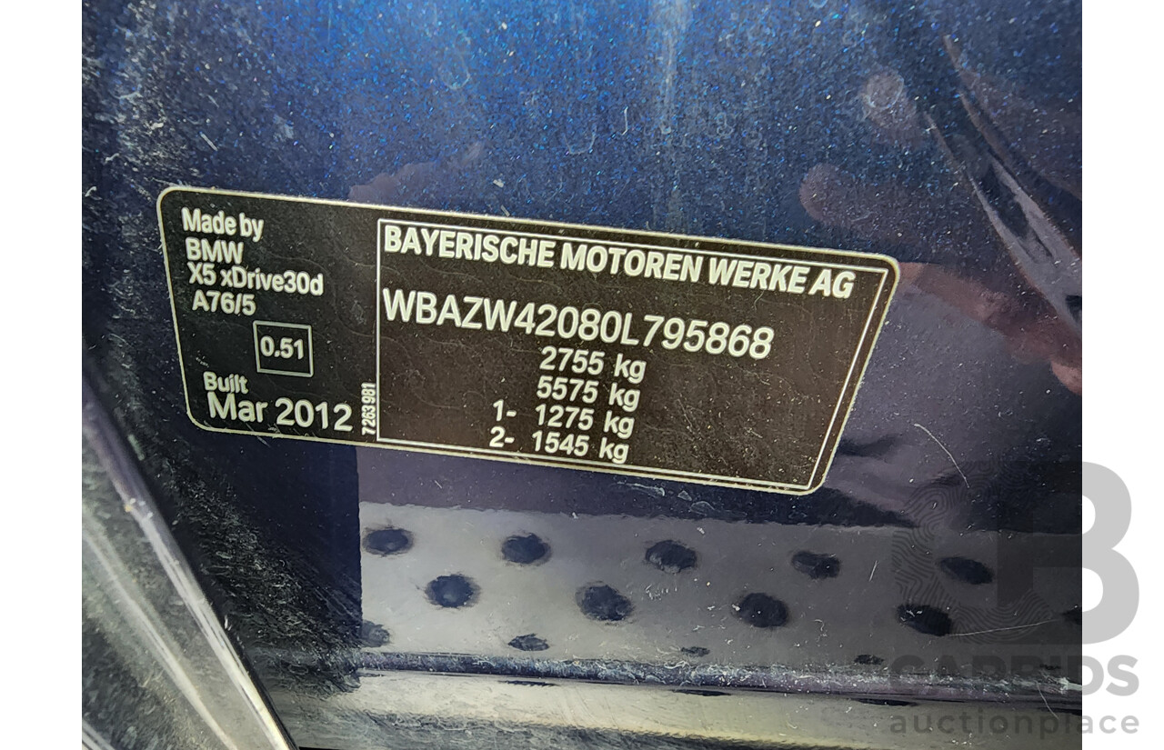 8/2012 Bmw X5 Xdrive 30d E70 MY12 UPGRADE 4d Wagon Blue 3.0L