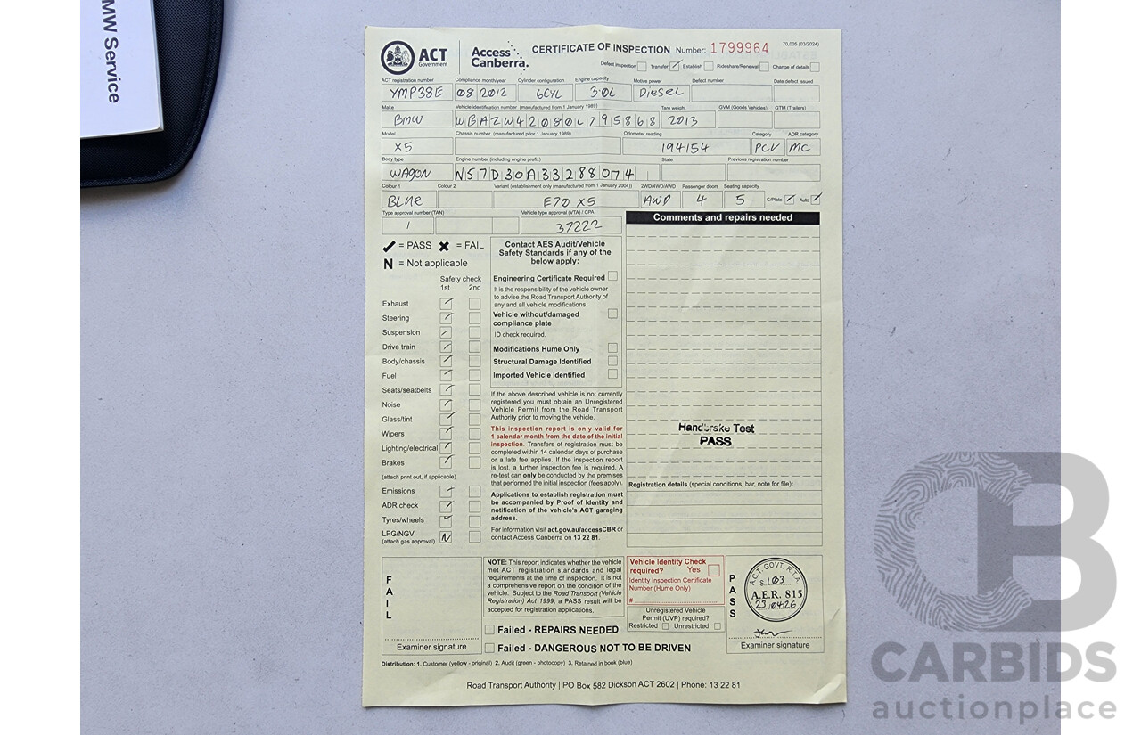 8/2012 Bmw X5 Xdrive 30d E70 MY12 UPGRADE 4d Wagon Blue 3.0L