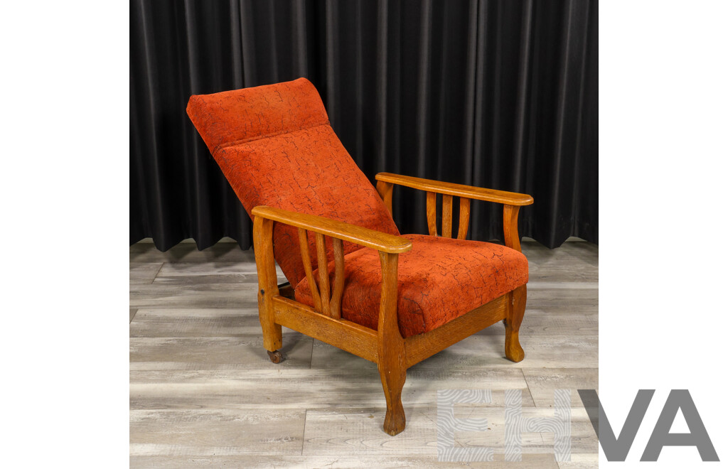 Vintage Oak Framed Upholstered Arm Chair
