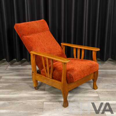 Vintage Oak Framed Upholstered Arm Chair