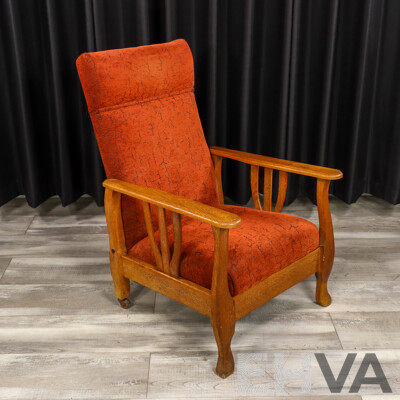 Vintage Oak Framed Upholstered Arm Chair