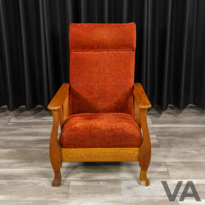 Vintage Oak Framed Upholstered Arm Chair