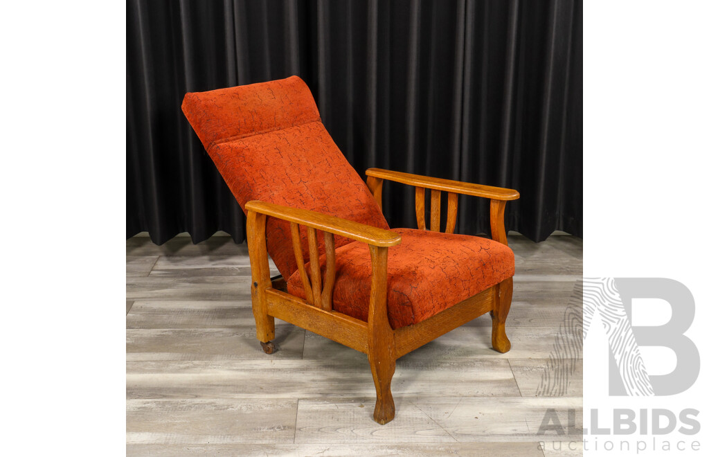 Vintage Oak Framed Upholstered Arm Chair