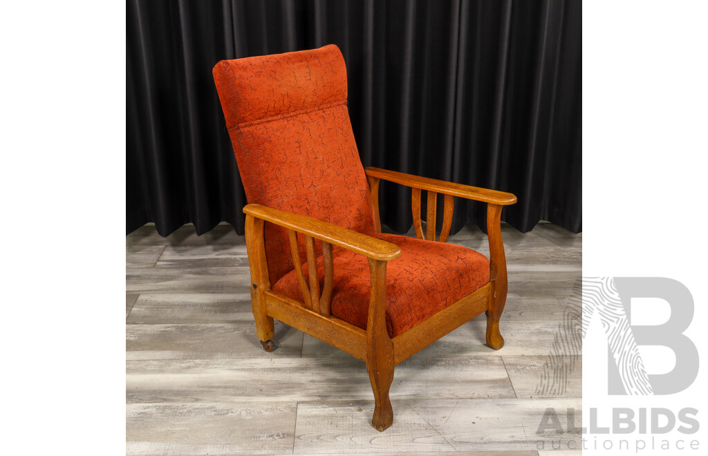 Vintage Oak Framed Upholstered Arm Chair