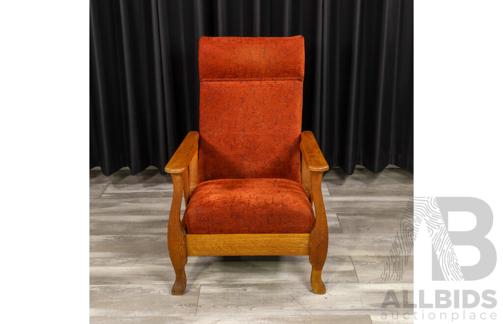 Vintage Oak Framed Upholstered Arm Chair
