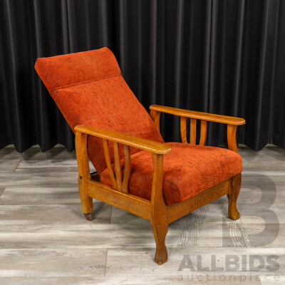 Vintage Oak Framed Upholstered Arm Chair