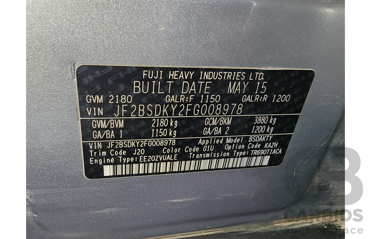 6/2015 Subaru Outback 2.0D Premium MY15 4d Wagon Silver 2.0L