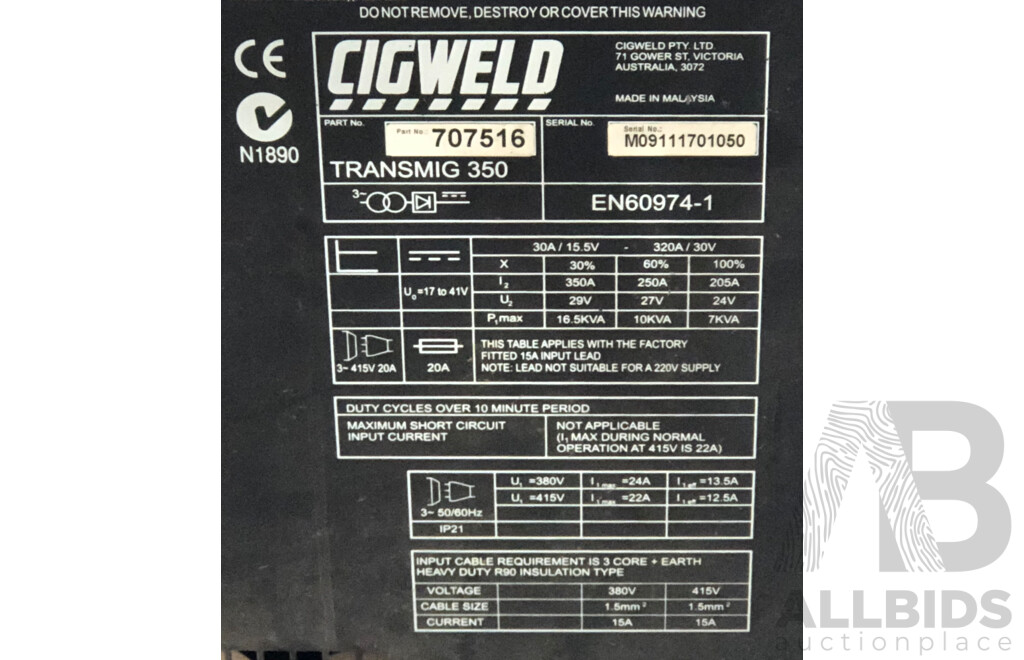 Cigweld Transmig 350 MIG Welder