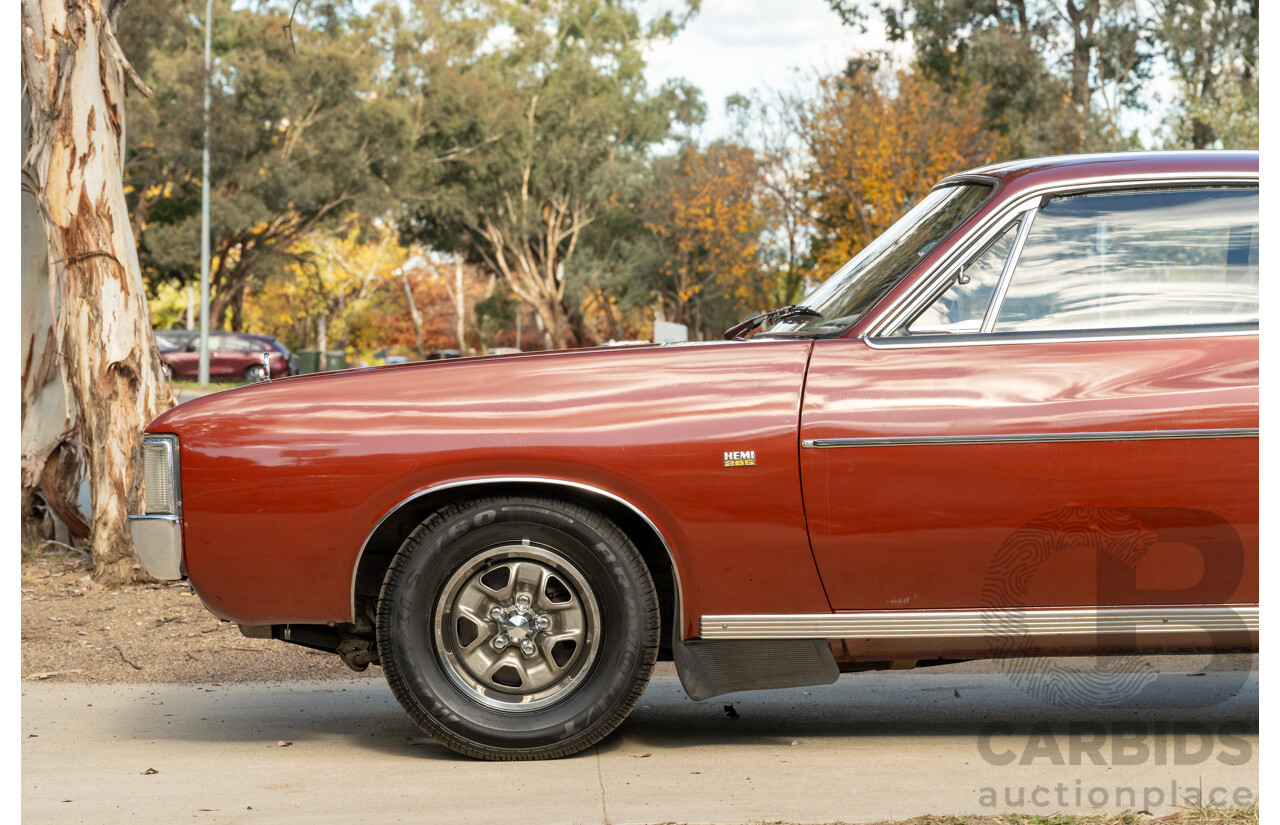 11/1972 Chrysler Valiant VH Charger 770 2d Coupe Russet Metallic 4.3L