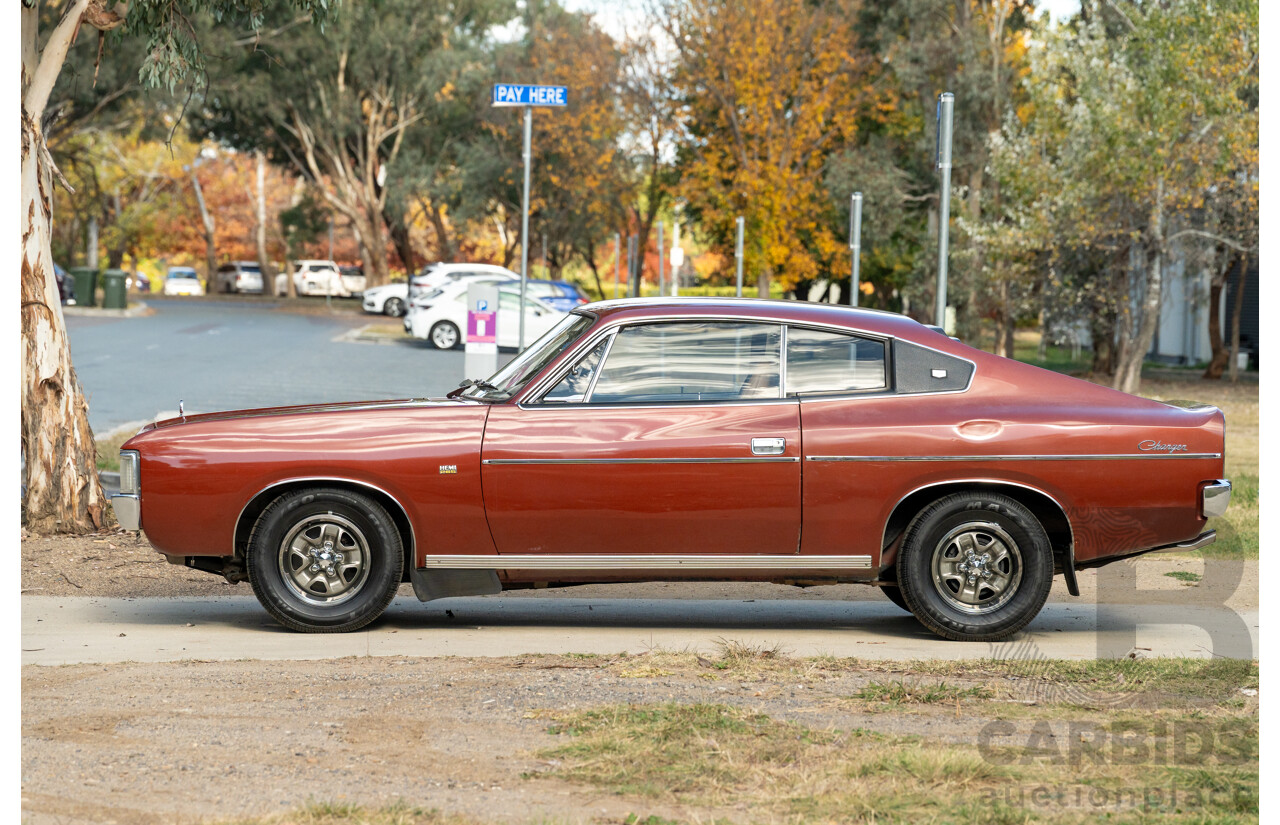 11/1972 Chrysler Valiant VH Charger 770 2d Coupe Russet Metallic 4.3L