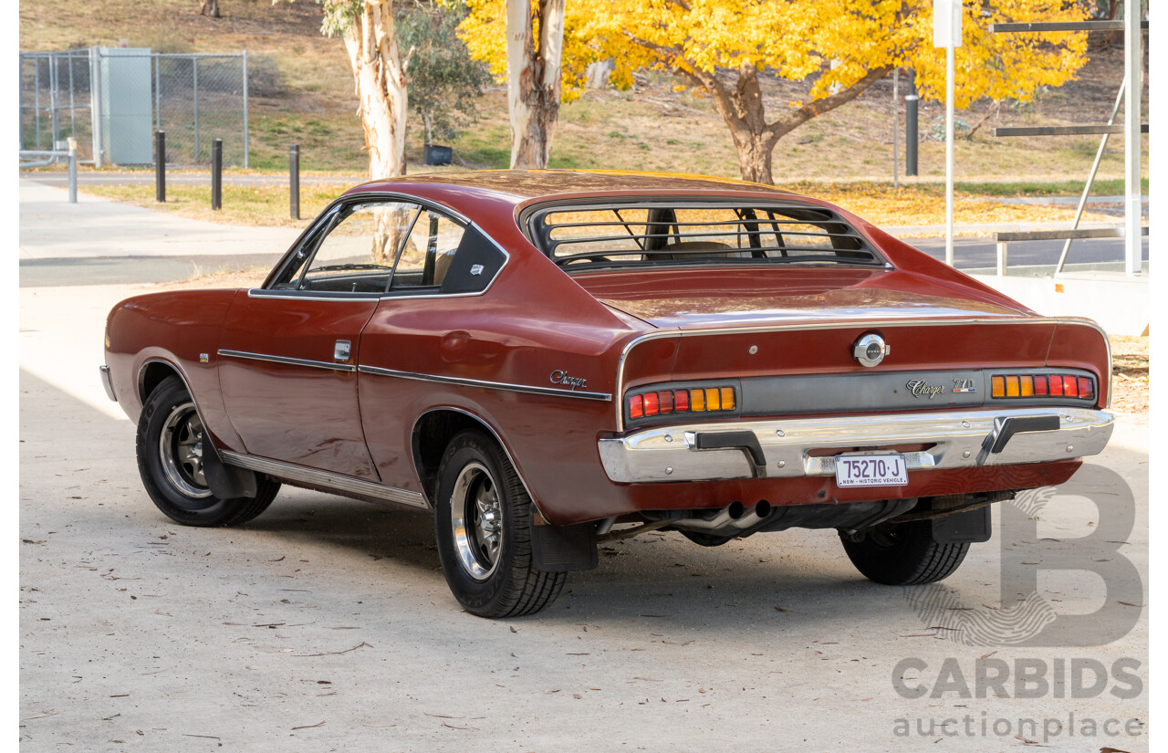 11/1972 Chrysler Valiant VH Charger 770 2d Coupe Russet Metallic 4.3L