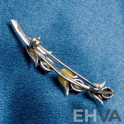 Vintage 18ct White Gold Plated Branch Brooch with 3x Oval Cabochon Smokey Topaz - 4.27gms