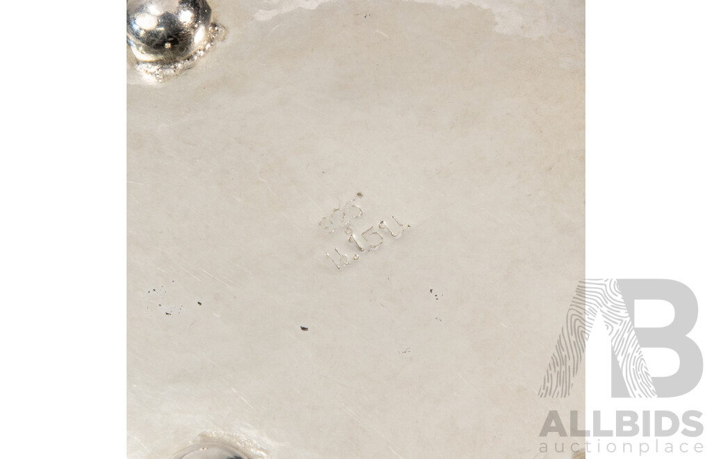 Hand Beaten Silver Plated Thai Platter with Panels Depicting Avian Life to Rim