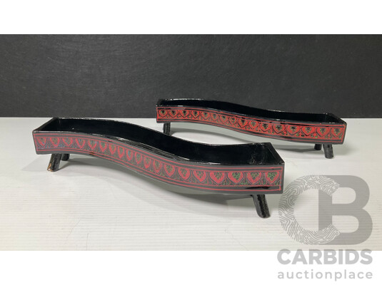 Pair of Decorative Wooden Curved Trays