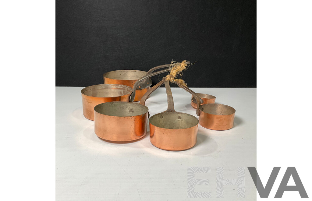 Set of Six Copper Saucepan