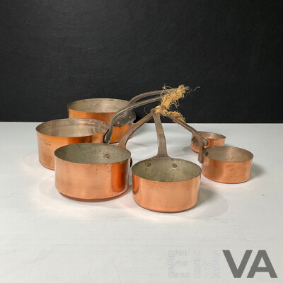 Set of Six Copper Saucepan