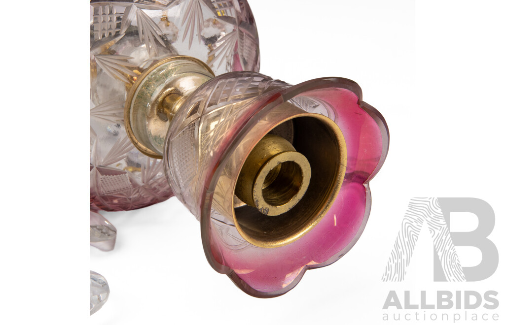Pair of Persian Ruby Glass Table Lamps with Glass Pendants