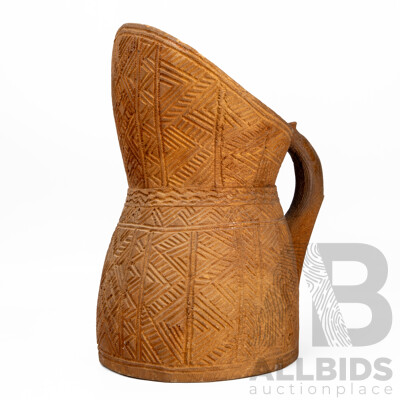 Hand Caved Wooden Pitcher