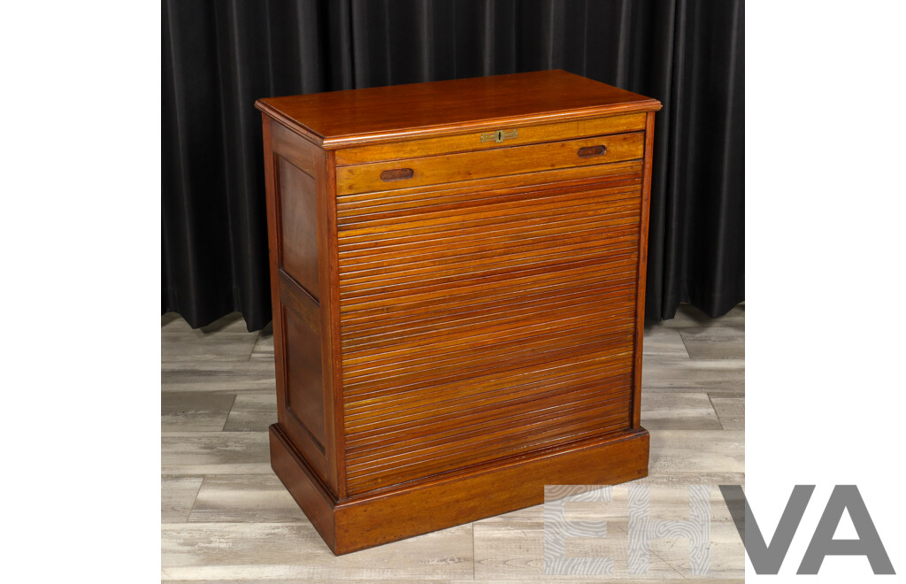 Early Edwardian Mahogany Tambour Front Storage Cabinet