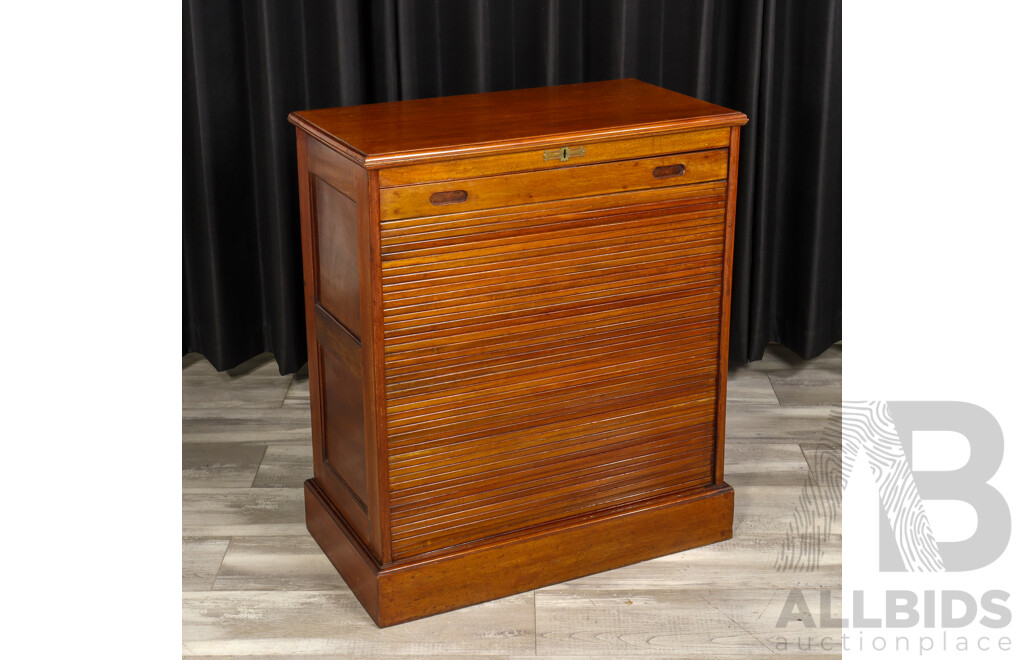 Early Edwardian Mahogany Tambour Front Storage Cabinet