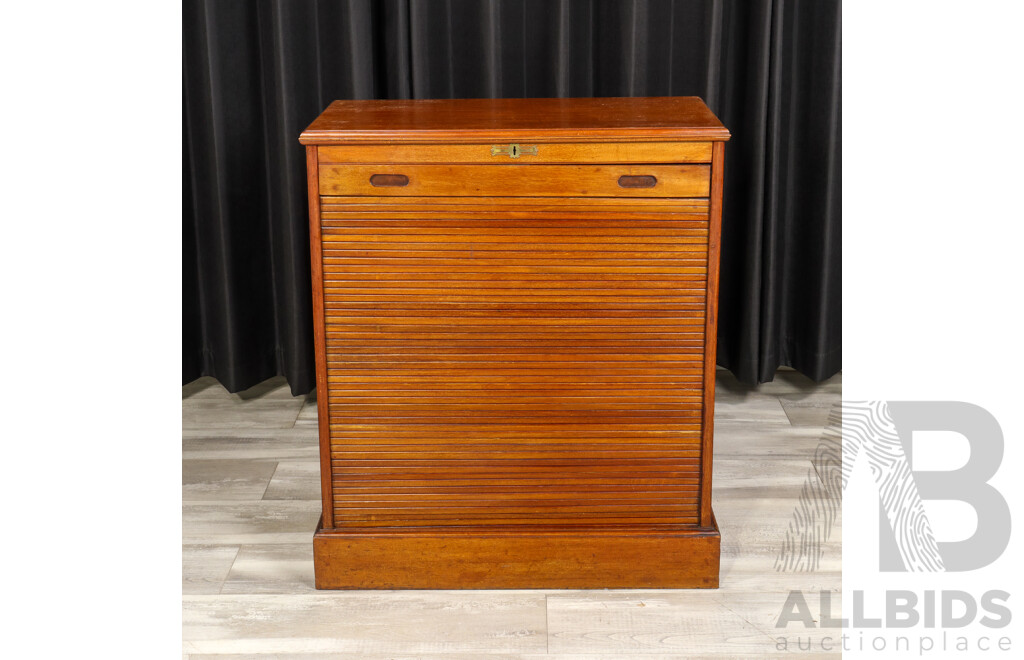 Early Edwardian Mahogany Tambour Front Storage Cabinet