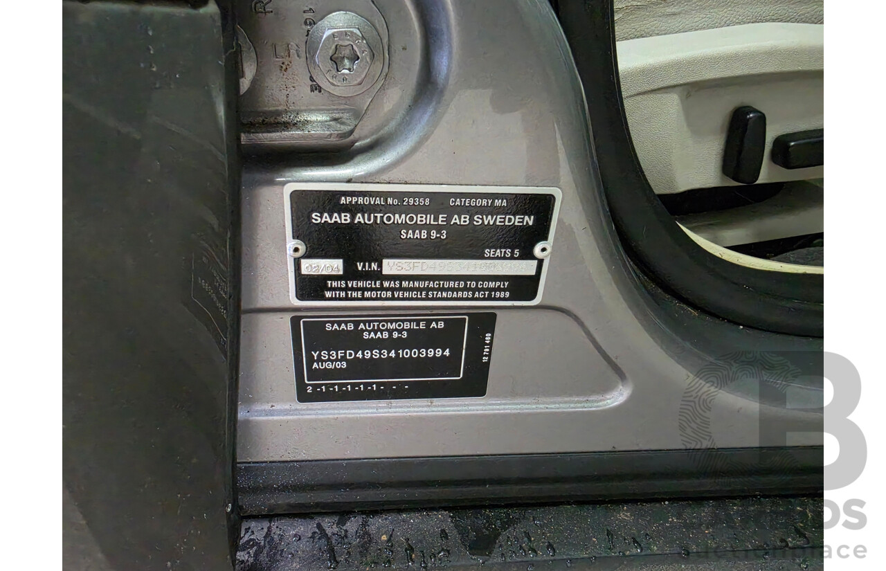 02/2005 Saab 9-3 ARC 2.0T MY04 4D Sedan Grey 2.0L