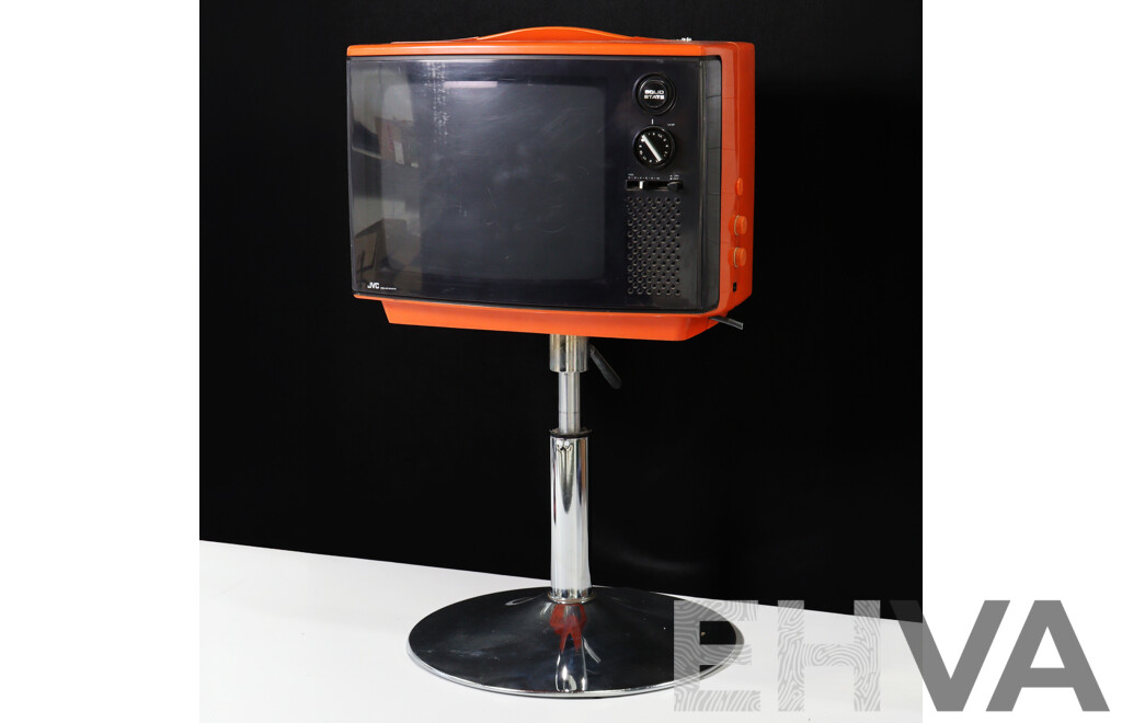 Retro JVC Solid State 3510 Portable Television on Chrome Stand