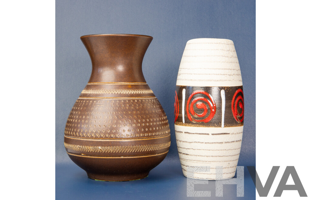 Pair of Mid-Century West German Art Pottery Vases by Bay Keramik and Scheurich