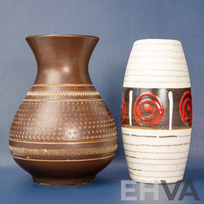 Pair of Mid-Century West German Art Pottery Vases by Bay Keramik and Scheurich