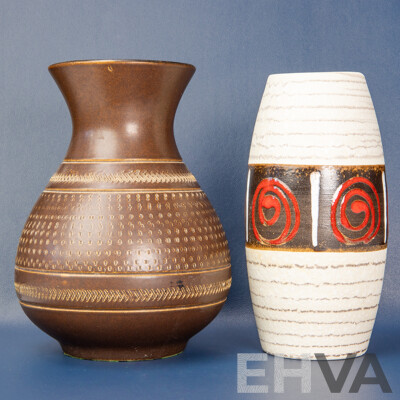 Pair of Mid-Century West German Art Pottery Vases by Bay Keramik and Scheurich