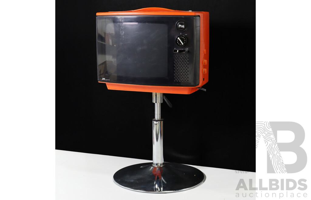 Retro JVC Solid State 3510 Portable Television on Chrome Stand