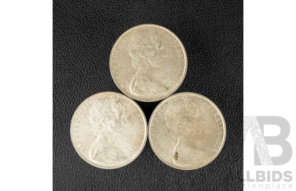 Three Australian 1966 Round Silver Fifty Cent Coins .800