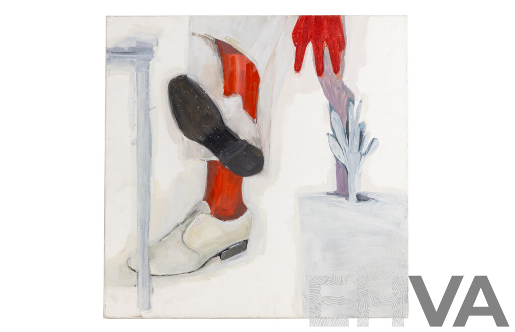 Jelena Telecki, (20th Century, Yugoslavian-Born Australian), Bele Vojne Cipele [White Military Shoes], Original Oil on Canvas, 60 x 60 cm