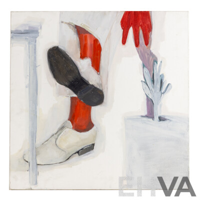 Jelena Telecki, (20th Century, Yugoslavian-Born Australian), Bele Vojne Cipele [White Military Shoes], Original Oil on Canvas, 60 x 60 cm