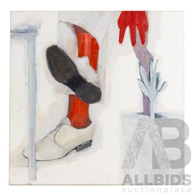 Jelena Telecki, (20th Century, Yugoslavian-Born Australian), Bele Vojne Cipele [White Military Shoes], Original Oil on Canvas, 60 x 60 cm