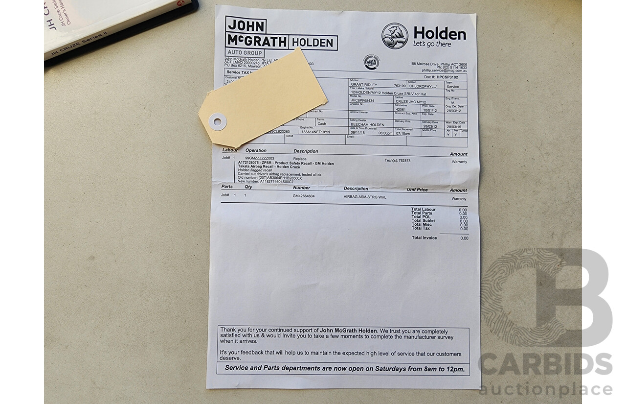 1/2012 Holden Cruze SRi V JH MY12 5d Hatchback Green 1.4L