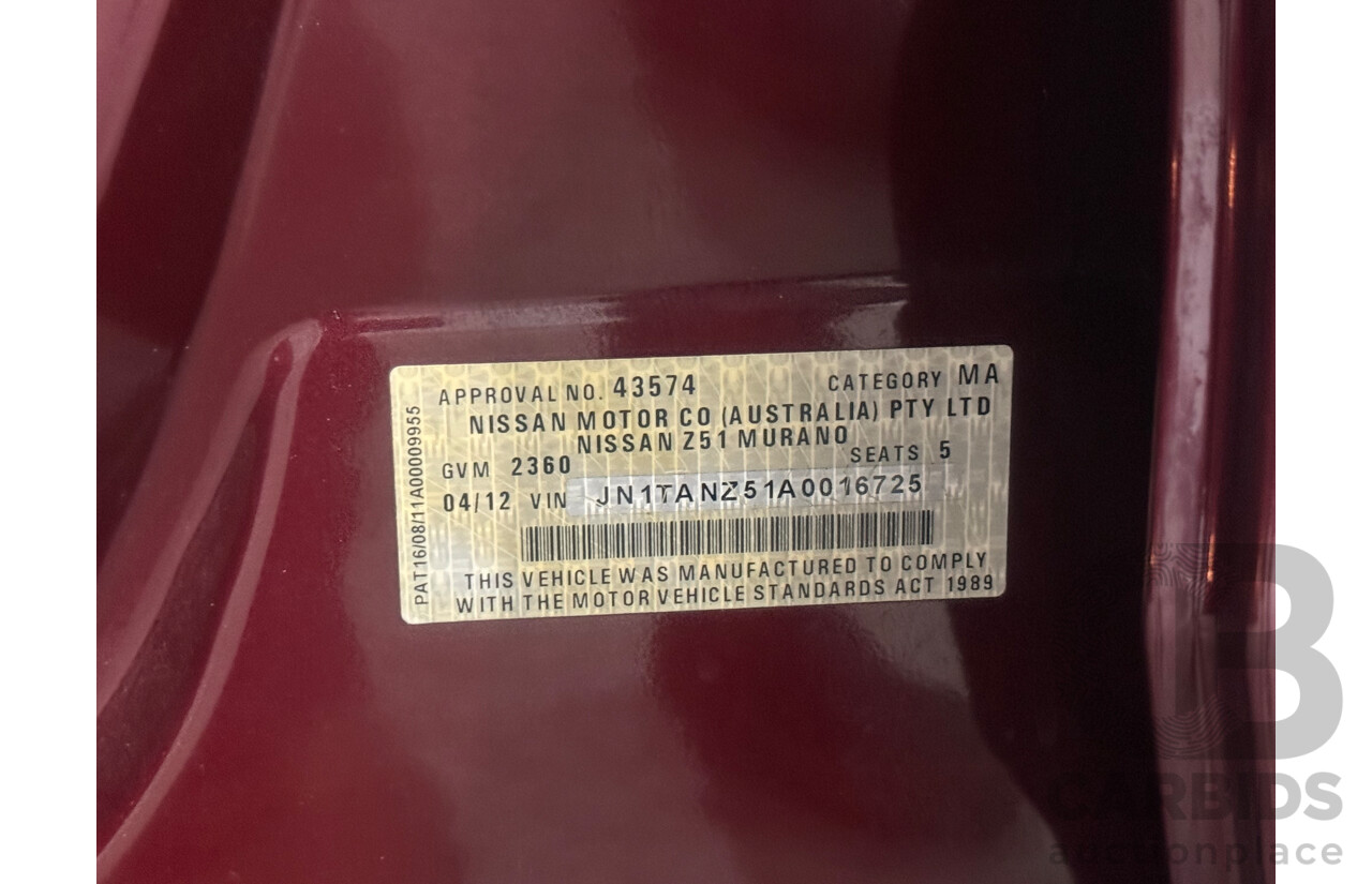 4/2012 Nissan Murano Ti Z51 MY12 4d Wagon Maroon V6 3.5L