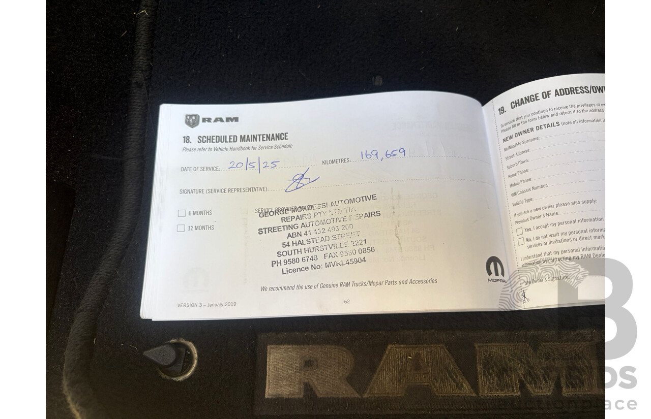 08/2019 ASV (Dodge) RAM 1500 Laramie (4x4) FD3.2 MY19 Crew Cab Utility Billet Silver Metallic V8 5.7L