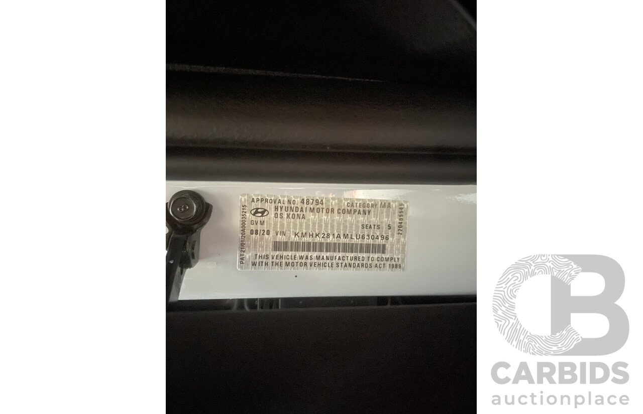 08/2020 Hyundai Kona GO (FWD) FWD OS.3 MY20 4D Wagon White 2.0L