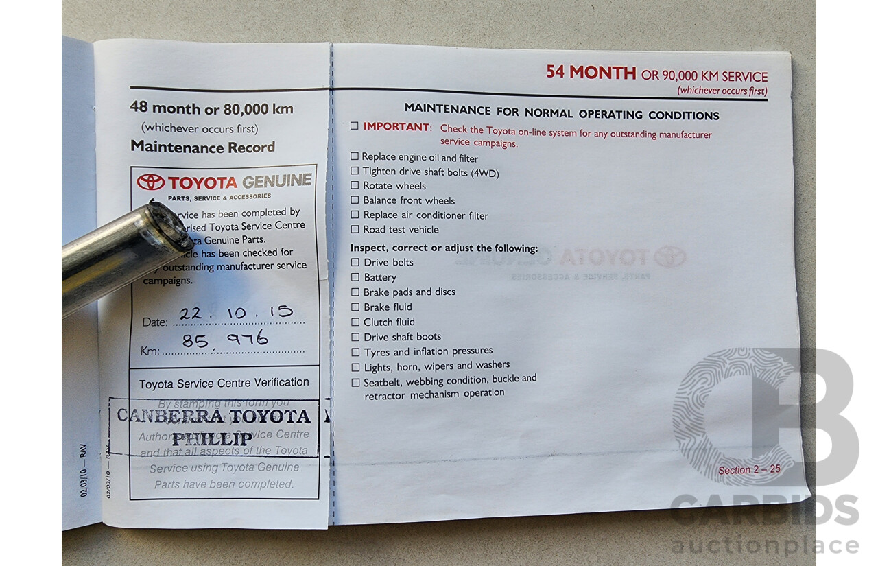 11/2011 Toyota Rav4 Cruiser (4x4) ACA33R 08 UPGRADE 4d Wagon White 2.4L