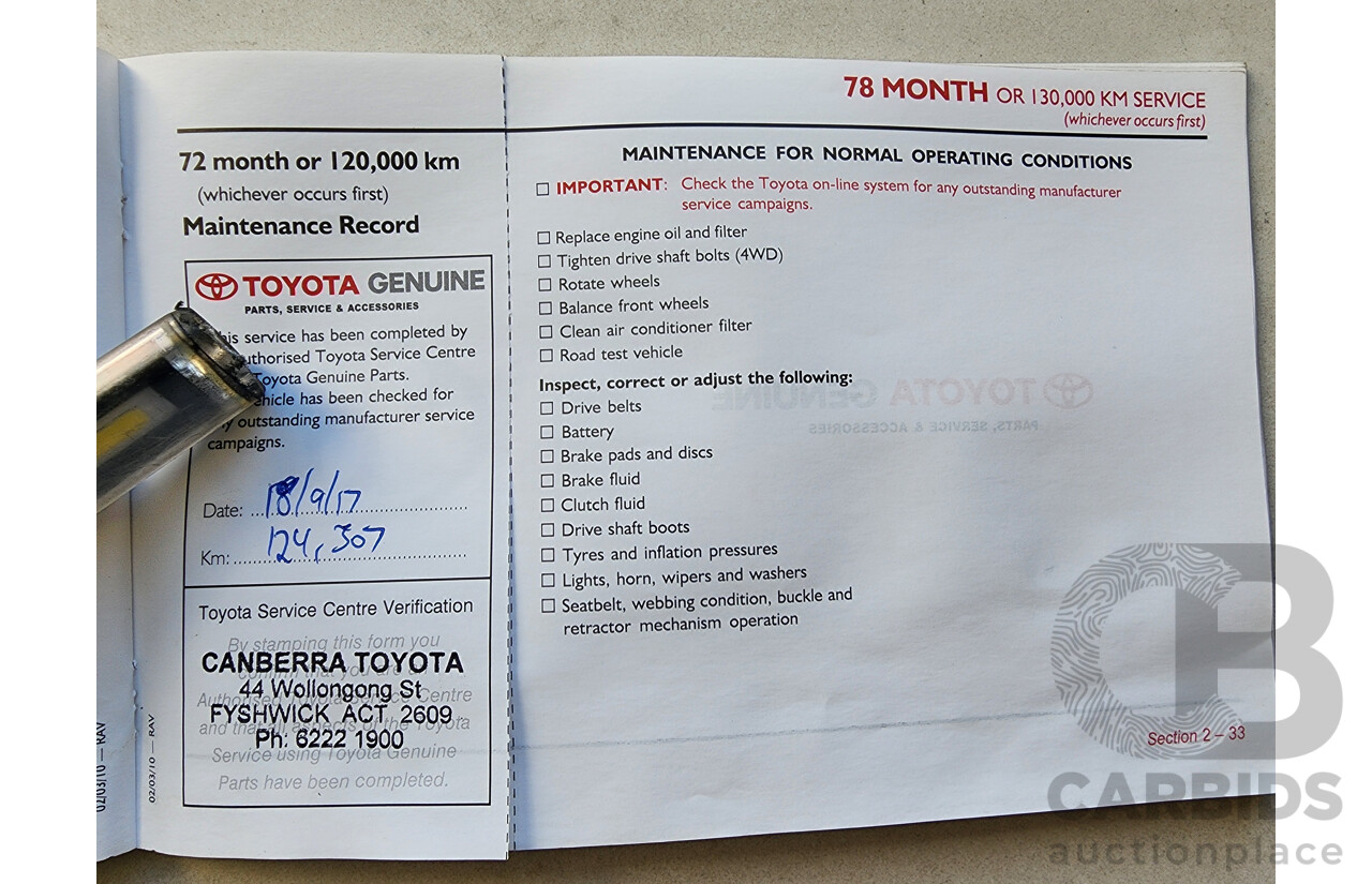 11/2011 Toyota Rav4 Cruiser (4x4) ACA33R 08 UPGRADE 4d Wagon White 2.4L