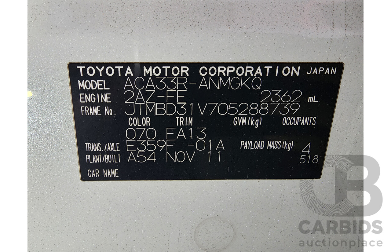 11/2011 Toyota Rav4 Cruiser (4x4) ACA33R 08 UPGRADE 4d Wagon White 2.4L