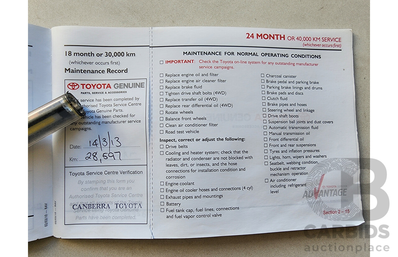 11/2011 Toyota Rav4 Cruiser (4x4) ACA33R 08 UPGRADE 4d Wagon White 2.4L